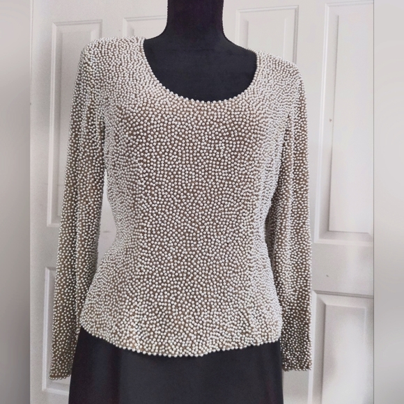 ♥️♥️Unique,extraordinary by Riazee Boutique Beaded "Pearls"Top  Size 6 - Picture 2 of 11